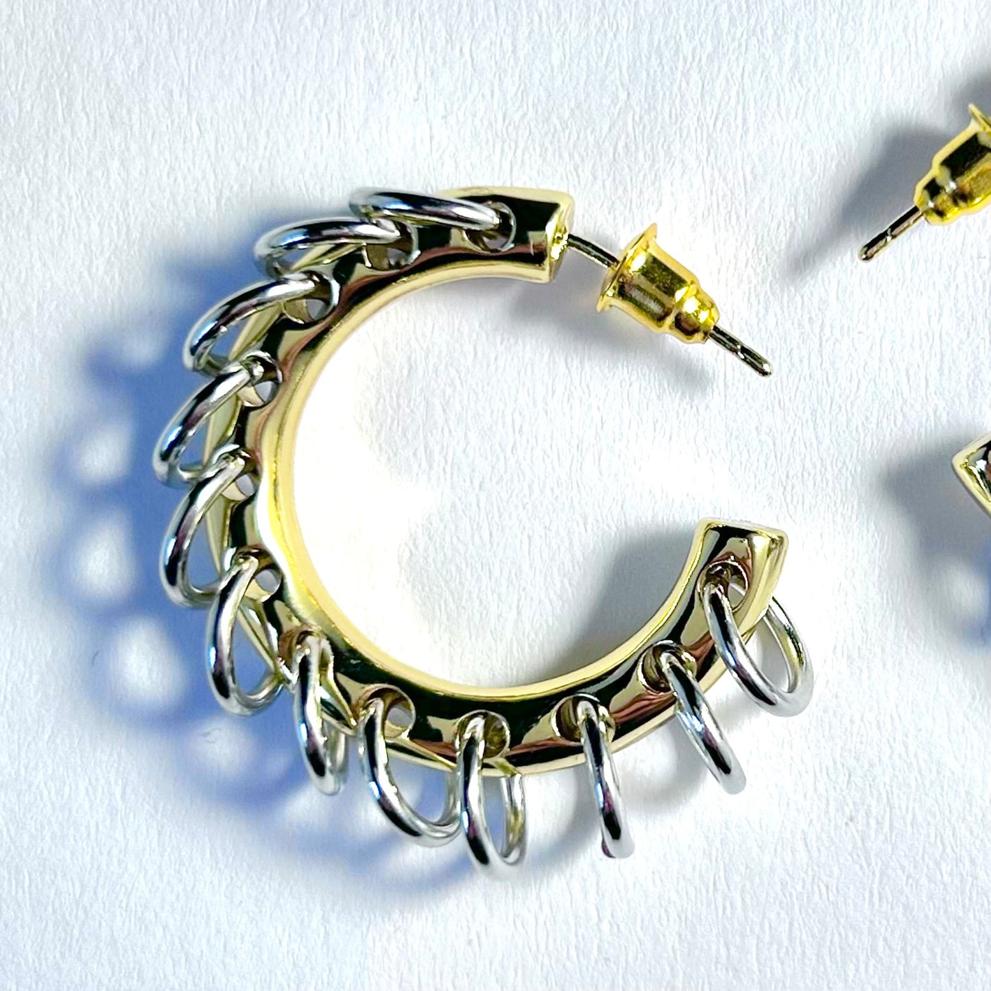 Pierced Hoop Creole Silver & Gold Punk Earrings