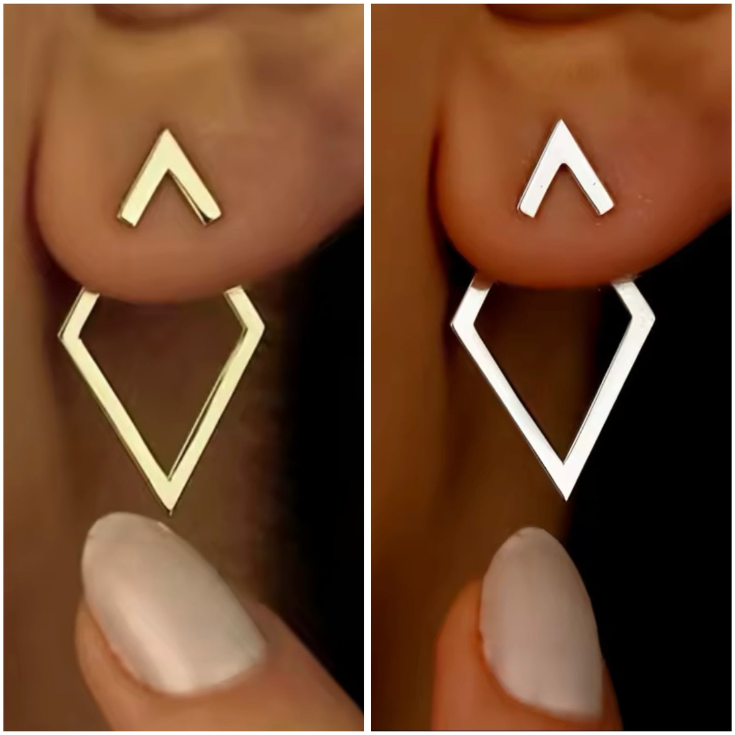 Triangle Ear Jacket Earrings in Silver