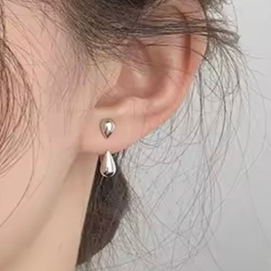 Droplet Earrings with Ear Jacket in Silver