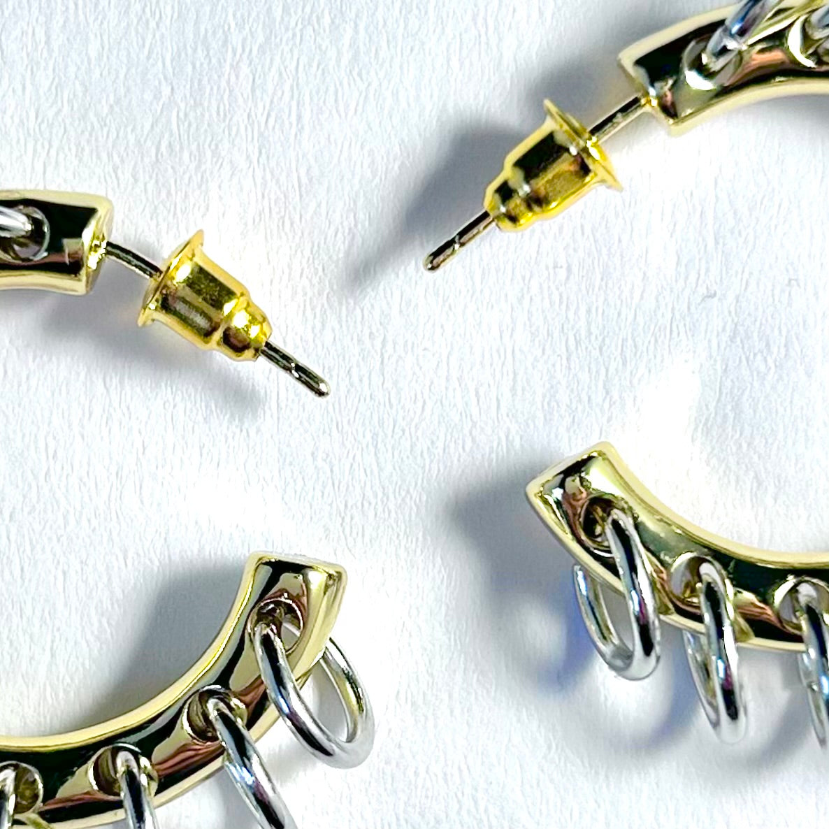 Pierced Hoop Creole Silver & Gold Punk Earrings