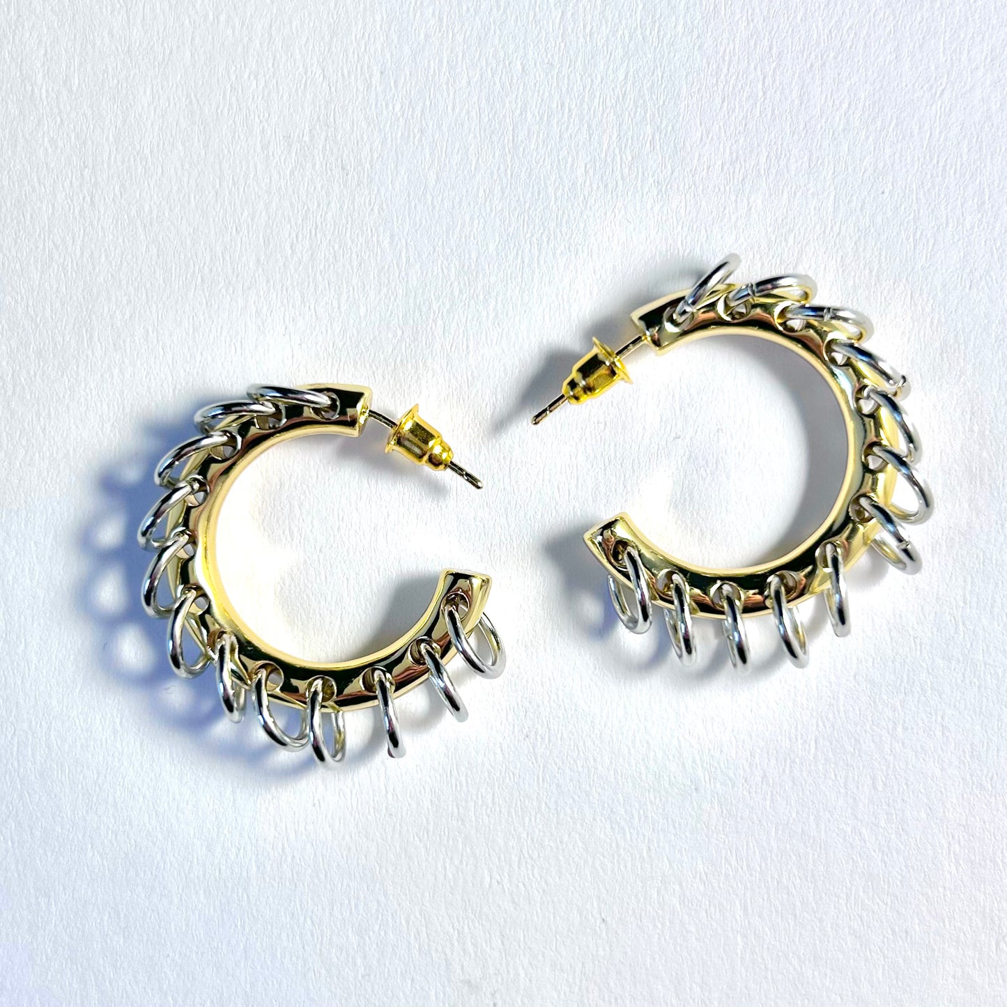 Pierced Hoop Creole Silver & Gold Punk Earrings
