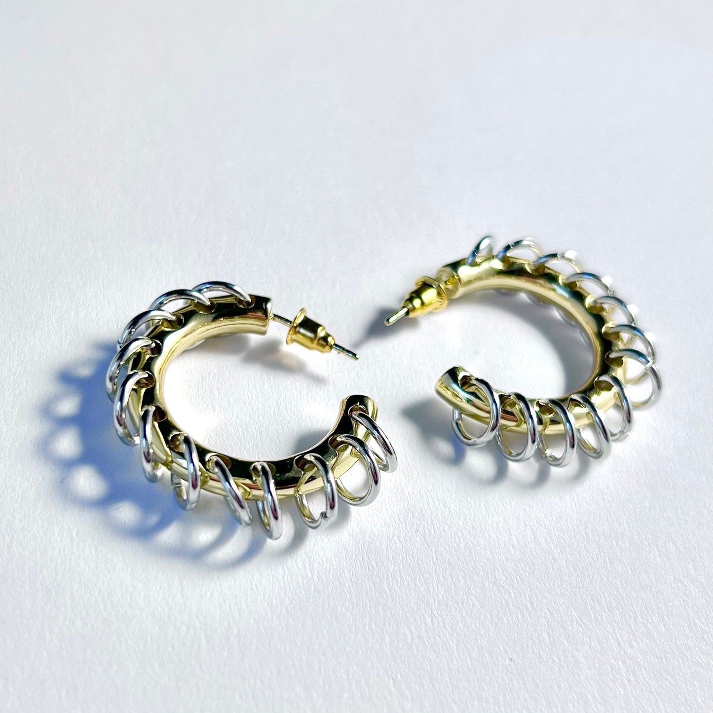 Pierced Hoop Creole Silver & Gold Punk Earrings