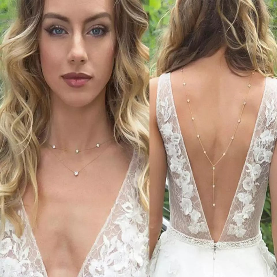 Silver Rhinestone Backdrop Bridal Necklace